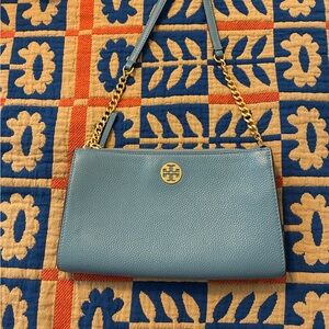 Tory Burch Blue Shoulder Bag with Gold Accents